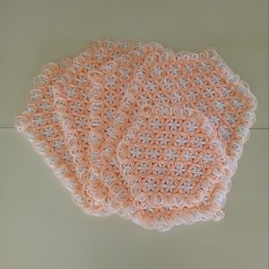 Vintage Crochet Flower Star Placemats And Lazy Susan Mat Set of 5